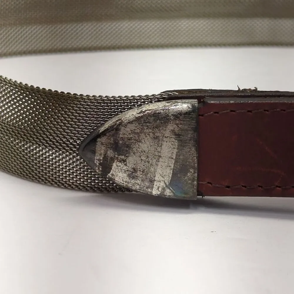 Vintage Women's Leather Metal Mesh Silver Buckle 9765‎ Size Small